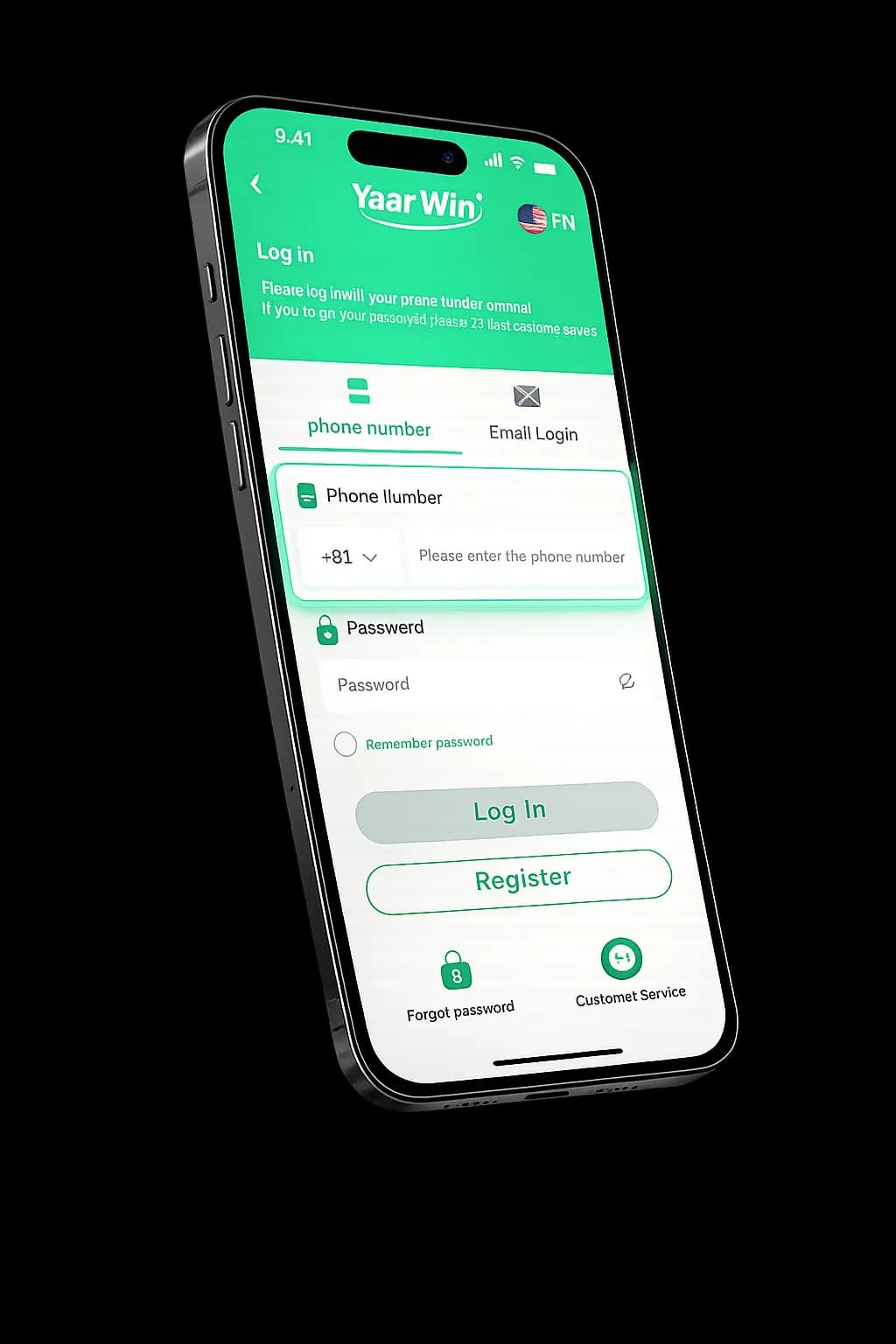 YaarWin login — phone number field