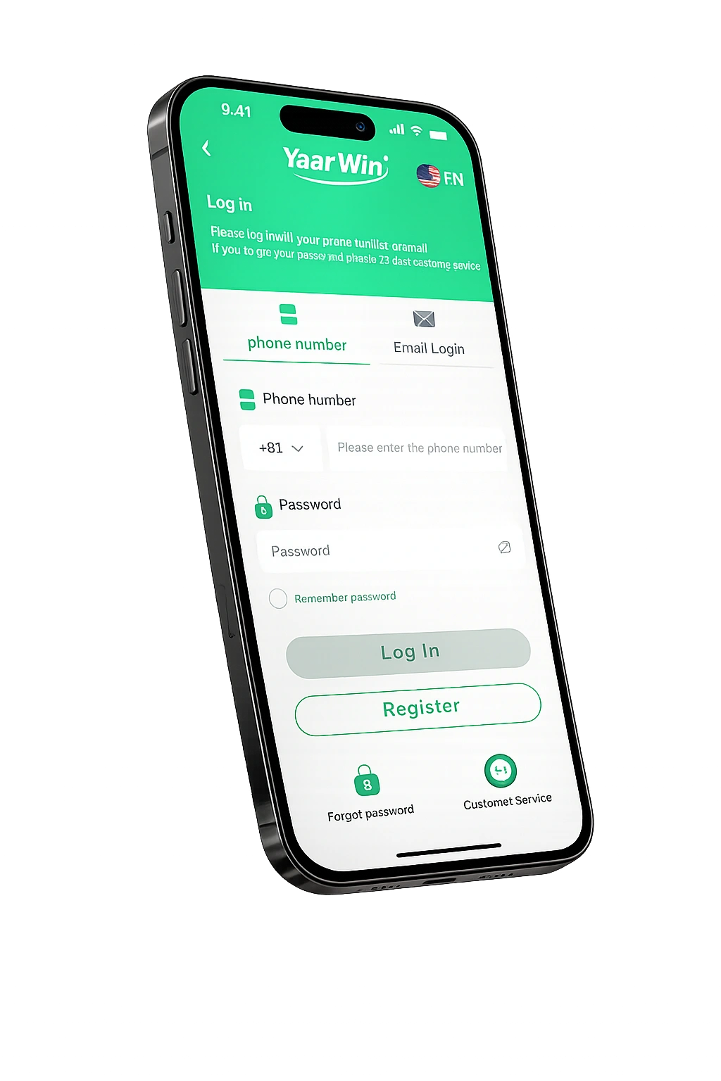 YaarWin Login Page Mockup